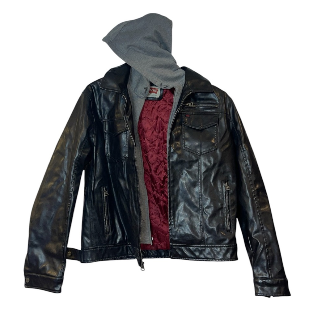 Levi Strauss Faux Leather Jacket with Soft Jersey Hoodie lining inside Size L